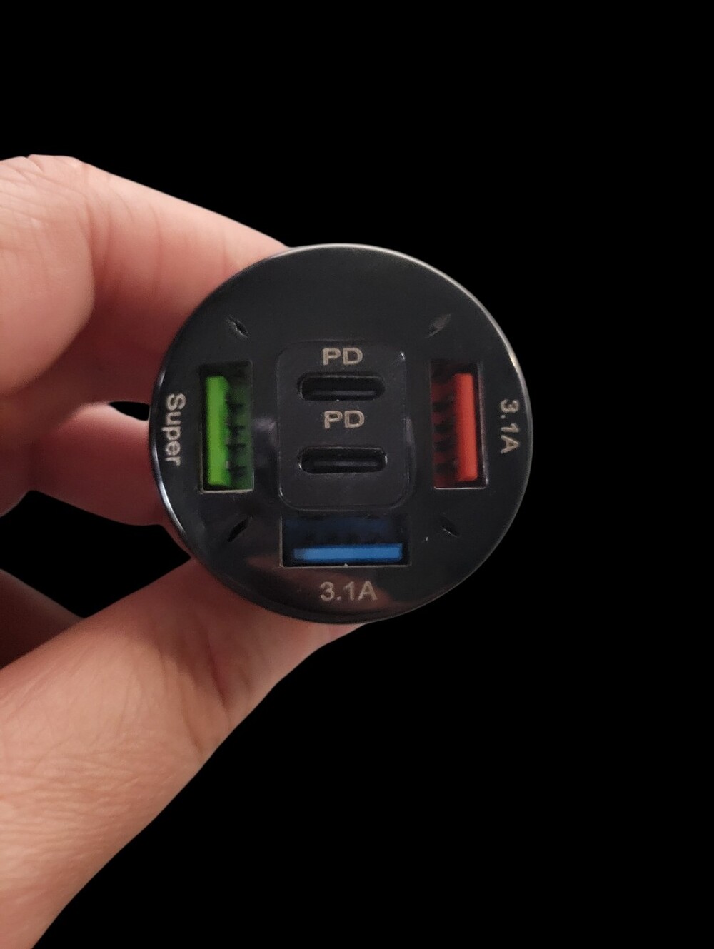 Black Multi-Port USB Car Charger with PD Fast Charging